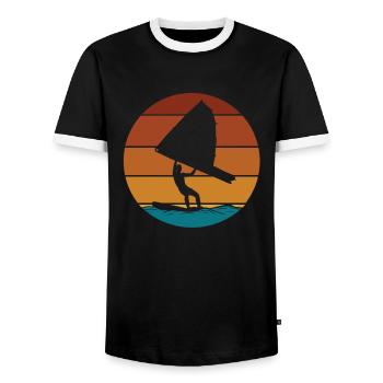 Wing Surf Wing Foil Cool Flügelbrandung - Men's Ringer Shirt - black/white - Front - AI Model Female 172 light (172cm) & AI Model Male 178 light (178cm)