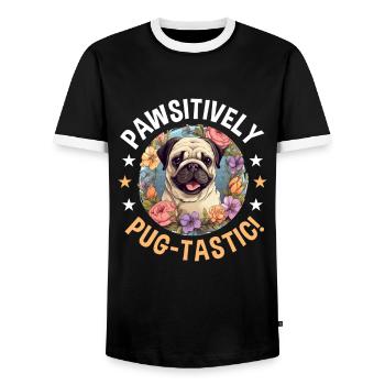 Pug Dog Breed Pet - Pawsitively Pug-tastic! - T-shirt contrasté Homme - noir/blanc - Devant - AI Model Female 172 light (172cm) & AI Model Male 178 light (178cm)