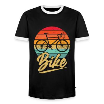 Bicycle Retro Mountain Bike MTB - Men's Ringer Shirt - black/white - Front - AI Model Female 172 light (172cm) & AI Model Male 178 light (178cm)