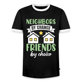 Neighbors By Chance Friends By Choice - Men's Ringer Shirt - black/white - Front - AI Model Female 172 light (172cm) & AI Model Male 178 light (178cm)