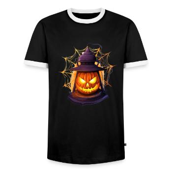 Creepy pumpkin disguise for Halloween 2023 - Men's Ringer Shirt - black/white - Front - AI Model Female 172 light (172cm) & AI Model Male 178 light (178cm)