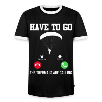 Paragliding must Go, the thermals are calling - Men's Ringer Shirt - black/white - Front - AI Model Female 172 light (172cm) & AI Model Male 178 light (178cm)