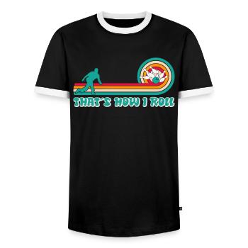 Bowlingspieler How I Roll Bowling Shirt - Men's Ringer Shirt - black/white - Front - AI Model Female 172 light (172cm) & AI Model Male 178 light (178cm)
