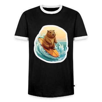 Capybara Surfer - Men's Ringer Shirt - black/white - Front - AI Model Female 172 light (172cm) & AI Model Male 178 light (178cm)