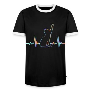 Heartbeat Cat Lover Animal Silhouette - Men's Ringer Shirt - black/white - Front - AI Model Female 172 light (172cm) & AI Model Male 178 light (178cm)