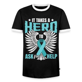 PTSD Awareness Month - Men's Ringer Shirt - black/white - Front - AI Model Female 172 light (172cm) & AI Model Male 178 light (178cm)