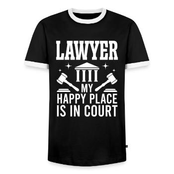Lawyer Happy Place In Court Lawyer Lawyer - Men's Ringer Shirt - black/white - Front - AI Model Female 172 light (172cm) & AI Model Male 178 light (178cm)