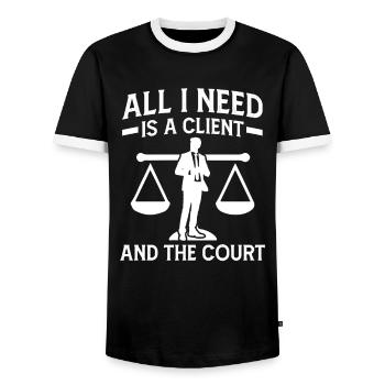 Lawyer All I Need Client And Court Lawyer - Men's Ringer Shirt - black/white - Front - AI Model Female 172 light (172cm) & AI Model Male 178 light (178cm)