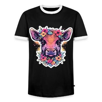 Vache Tête de vache Audacieuse Agriculture Veau - T-shirt contrasté Homme - noir/blanc - Devant - AI Model Female 172 light (172cm) & AI Model Male 178 light (178cm)