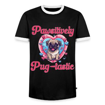 Pug Dog Breed Pet - Pawsitively Pug-tastic - T-shirt contrasté Homme - noir/blanc - Devant - AI Model Female 172 light (172cm) & AI Model Male 178 light (178cm)