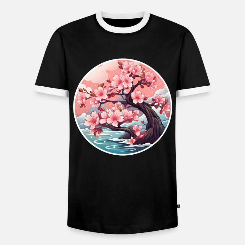 Kirschblütenbaum - Männer Kontrast-T-Shirt - Schwarz/Weiß