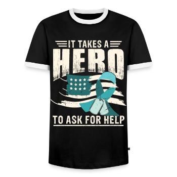 PTSD Awareness Month - Men's Ringer Shirt - black/white - Front - AI Model Female 172 light (172cm) & AI Model Male 178 light (178cm)