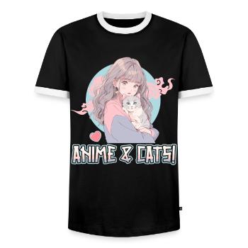 Anime and Cats Kawaii Girl Anime - Men's Ringer Shirt - black/white - Front - AI Model Female 172 light (172cm) & AI Model Male 178 light (178cm)