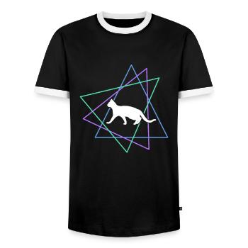 Chat - T-shirt contrasté Homme - noir/blanc - Devant - AI Model Female 172 light (172cm) & AI Model Male 178 light (178cm)