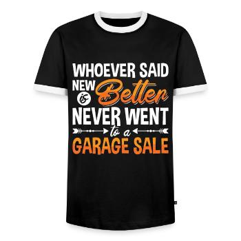 Ventes de garage Celui qui a dit nouveau est meilleure vente de garage - T-shirt contrasté Homme - noir/blanc - Devant - AI Model Female 172 light (172cm) & AI Model Male 178 light (178cm)