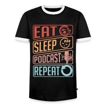 Podcasting Eat Sleep Podcast Microphone Podcaster - Männer Kontrast-T-Shirt - Schwarz/Weiß - Vorne - AI Model Female 172 light (172cm) & AI Model Male 178 light (178cm)