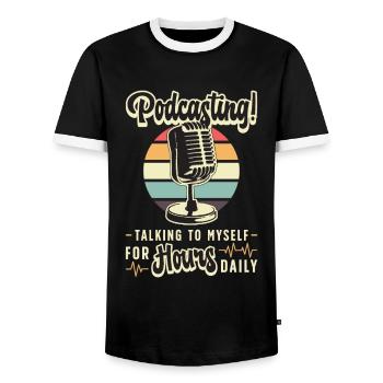 Podcasting Talking To Myself For Retro Microphone - T-shirt contrasté Homme - noir/blanc - Devant - AI Model Female 172 light (172cm) & AI Model Male 178 light (178cm)
