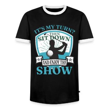 Funny Golf Player Golfer Golfing - Men's Ringer Shirt - black/white - Front - AI Model Female 172 light (172cm) & AI Model Male 178 light (178cm)