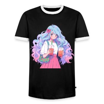 Anime et Boba Bubble Tea - T-shirt contrasté Homme - noir/blanc - Devant - AI Model Female 172 light (172cm) & AI Model Male 178 light (178cm)