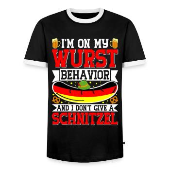 Deutschland On my Wurst Behavior Brezeln Bierfan - Männer Kontrast-T-Shirt - Schwarz/Weiß - Vorne - AI Model Female 172 light (172cm) & AI Model Male 178 light (178cm)