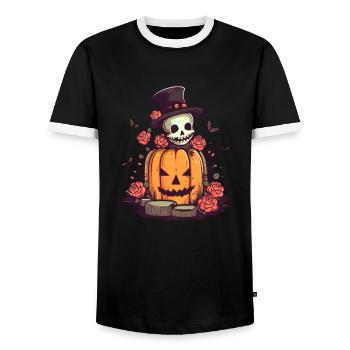 Pumpkin Halloween Skull - Men's Ringer Shirt - black/white - Front - AI Model Female 172 light (172cm) & AI Model Male 178 light (178cm)