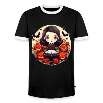 Halloween Girl Pumpkin Bat - Men's Ringer Shirt - black/white - Front - AI Model Female 172 light (172cm) & AI Model Male 178 light (178cm)