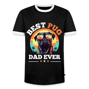 Pug Dog Breed Pet - Best Pug Dad Ever - Men's Ringer Shirt - black/white - Front - AI Model Female 172 light (172cm) & AI Model Male 178 light (178cm)