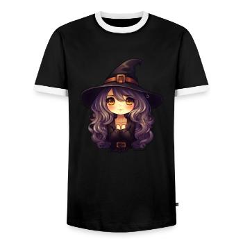 Bande dessinée sorcière d’Halloween - T-shirt contrasté Homme - noir/blanc - Devant - AI Model Female 172 light (172cm) & AI Model Male 178 light (178cm)