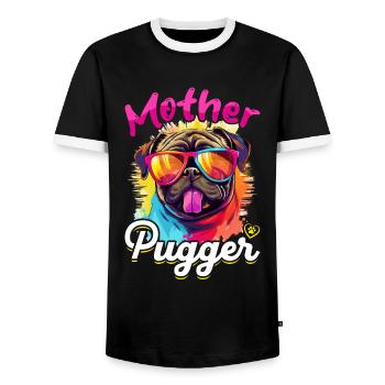 Pug Dog Breed Pet - Mother Pugger - T-shirt contrasté Homme - noir/blanc - Devant - AI Model Female 172 light (172cm) & AI Model Male 178 light (178cm)
