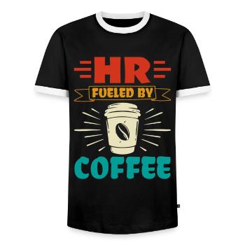 HR fueled by Coffee - HR Management Human - Men's Ringer Shirt - black/white - Front - AI Model Female 172 light (172cm) & AI Model Male 178 light (178cm)