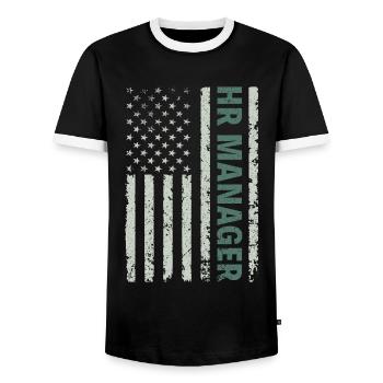 HR Manager American Flag USA - HR Management - Men's Ringer Shirt - black/white - Front - AI Model Female 172 light (172cm) & AI Model Male 178 light (178cm)