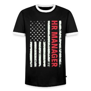 HR Manager American Flag USA - HR Management - Men's Ringer Shirt - black/white - Front - AI Model Female 172 light (172cm) & AI Model Male 178 light (178cm)