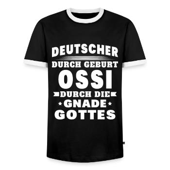 Ossi Ostdeutscher Sachsen - Männer Kontrast-T-Shirt - Schwarz/Weiß - Vorne - AI Model Female 172 light (172cm) & AI Model Male 178 light (178cm)