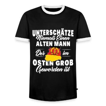 Ossi Geschenk Männer Frauen Ostdeutschland NVA Ost - Männer Kontrast-T-Shirt - Schwarz/Weiß - Vorne - AI Model Female 172 light (172cm) & AI Model Male 178 light (178cm)