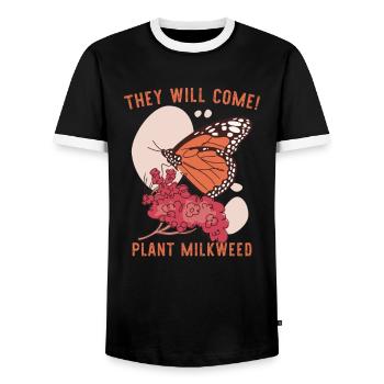 T-shirt papillon monarque asclépiade - T-shirt contrasté Homme - noir/blanc - Devant - AI Model Female 172 light (172cm) & AI Model Male 178 light (178cm)
