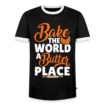 Funny bread baking baker - Men's Ringer Shirt - black/white - Front - AI Model Female 172 light (172cm) & AI Model Male 178 light (178cm)