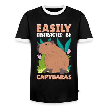 Funny Easily distracted by capybaras - Men's Ringer Shirt - black/white - Front - AI Model Female 172 light (172cm) & AI Model Male 178 light (178cm)