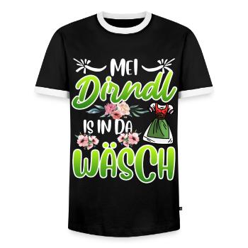 Mein Dirndl is in da Wäsch Bayerisches Dirndl Shir - Männer Kontrast-T-Shirt - Schwarz/Weiß - Vorne - AI Model Female 172 light (172cm) & AI Model Male 178 light (178cm)