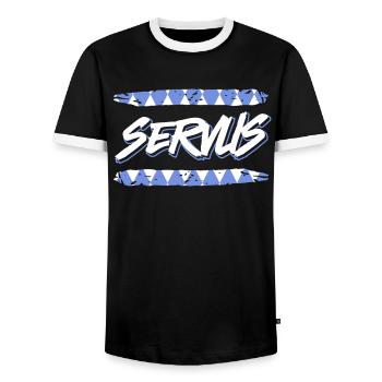 Servus Bayern Weiß Blau München Shirt Bayer - Männer Kontrast-T-Shirt - Schwarz/Weiß - Vorne - AI Model Female 172 light (172cm) & AI Model Male 178 light (178cm)