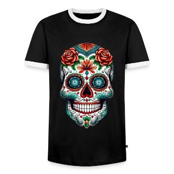 Crâne mexicain Día de Muertos Crâne de sucre - T-shirt contrasté Homme - noir/blanc - Devant - AI Model Female 172 light (172cm) & AI Model Male 178 light (178cm)