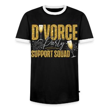 Happy Divorce Party Divorce Party - Men's Ringer Shirt - black/white - Front - AI Model Female 172 light (172cm) & AI Model Male 178 light (178cm)
