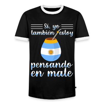 Drapeau de l’Argentine Thé yerba maté argentin - T-shirt contrasté Homme - noir/blanc - Devant - AI Model Female 172 light (172cm) & AI Model Male 178 light (178cm)