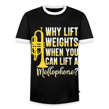 Mellophonist, Musical Instrument Orchestra, - Men's Ringer Shirt - black/white - Front - AI Model Female 172 light (172cm) & AI Model Male 178 light (178cm)