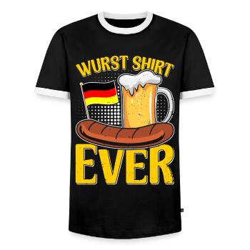 Wurst Shirt Ever Deutsches Essen Bratwurst - Männer Kontrast-T-Shirt - Schwarz/Weiß - Vorne - AI Model Female 172 light (172cm) & AI Model Male 178 light (178cm)