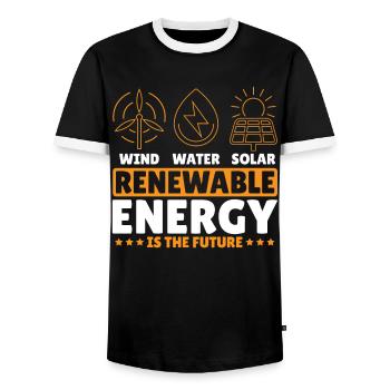 Wind Water Solar Renewable Energy Is The Future - Men's Ringer Shirt - black/white - Front - AI Model Female 172 light (172cm) & AI Model Male 178 light (178cm)