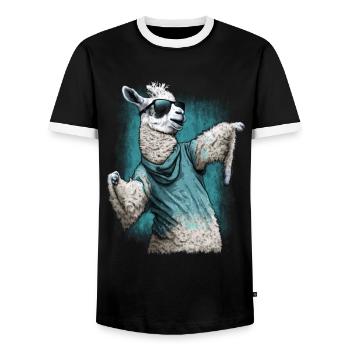 Llama Alpaca Animal Gift Idea - Men's Ringer Shirt - black/white - Front - AI Model Female 172 light (172cm) & AI Model Male 178 light (178cm)