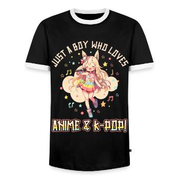 Juste un garçon qui aime l’anime et la K-Pop - T-shirt contrasté Homme - noir/blanc - Devant - AI Model Female 172 light (172cm) & AI Model Male 178 light (178cm)