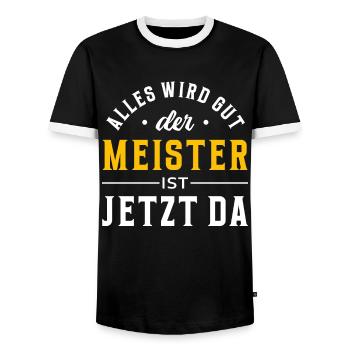 Alles wird gut, der Meister ist jetzt da - Männer Kontrast-T-Shirt - Schwarz/Weiß - Vorne - AI Model Female 172 light (172cm) & AI Model Male 178 light (178cm)