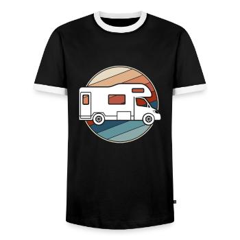 Camping Retro - Men's Ringer Shirt - black/white - Front - AI Model Female 172 light (172cm) & AI Model Male 178 light (178cm)