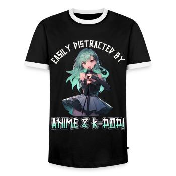 Easily distracted by Anime and K-Pop - Men's Ringer Shirt - black/white - Front - AI Model Female 172 light (172cm) & AI Model Male 178 light (178cm)